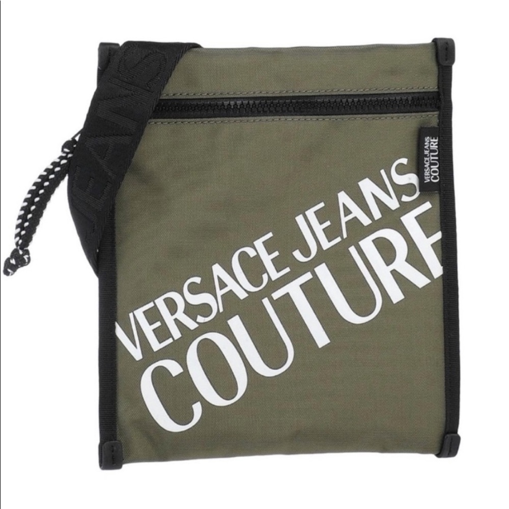 Versace couture Macro Logo collection techno fabric & leather messenger bag - Picture 14 of 16
